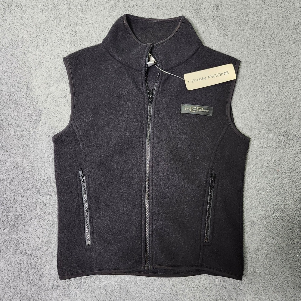 Evan-Picone Womens S Fleece Vest Black Full Zip Mock Neck N421-1997 Vintage NOS